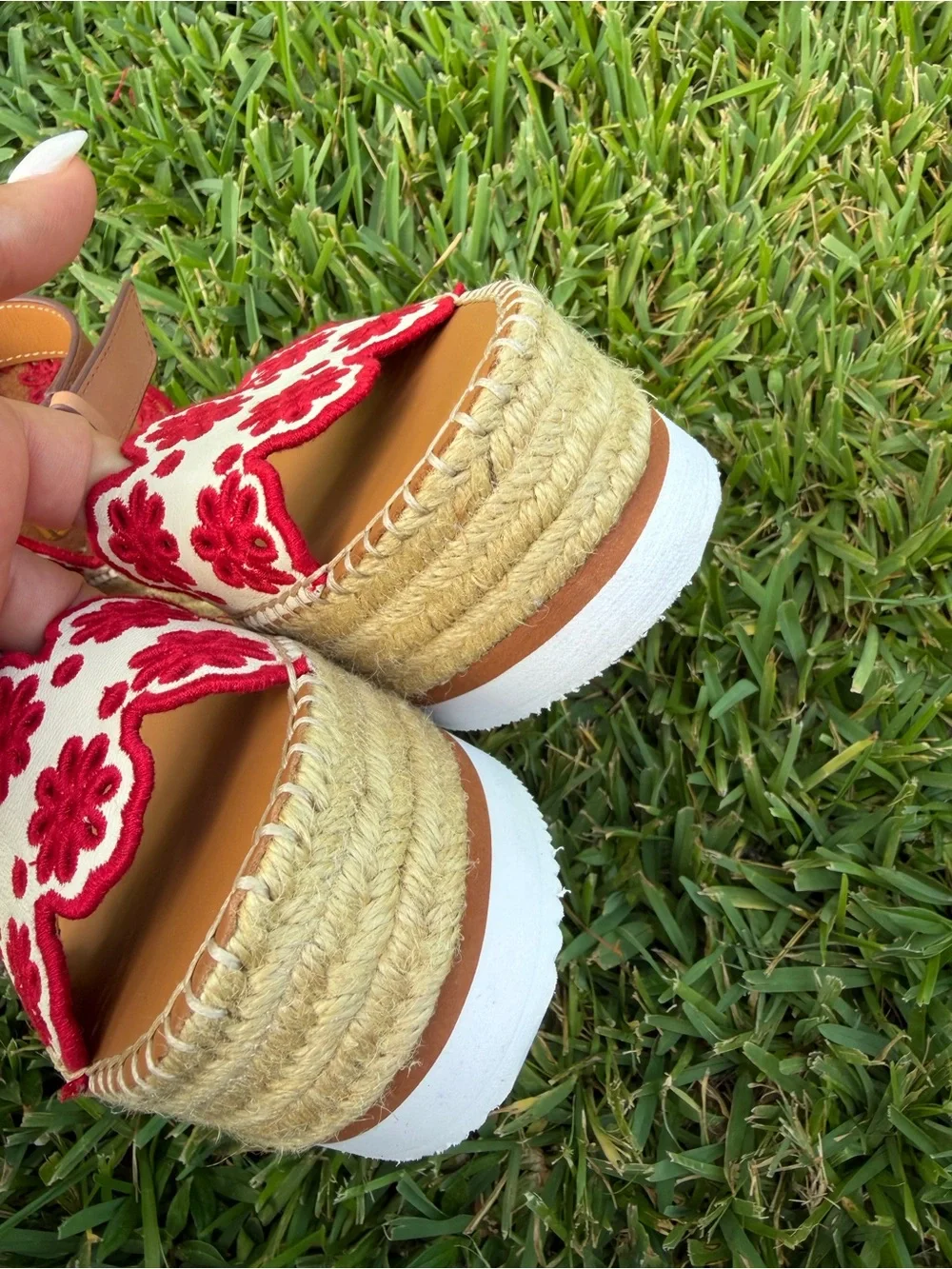 See by Chloé Glyn Floral Embroidered Espadrille Platform Sandals US 7 $395